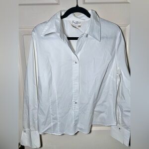 Fred‎ David Women's White Stretch Long Sleeve Button-Up Shirt Blouse XL